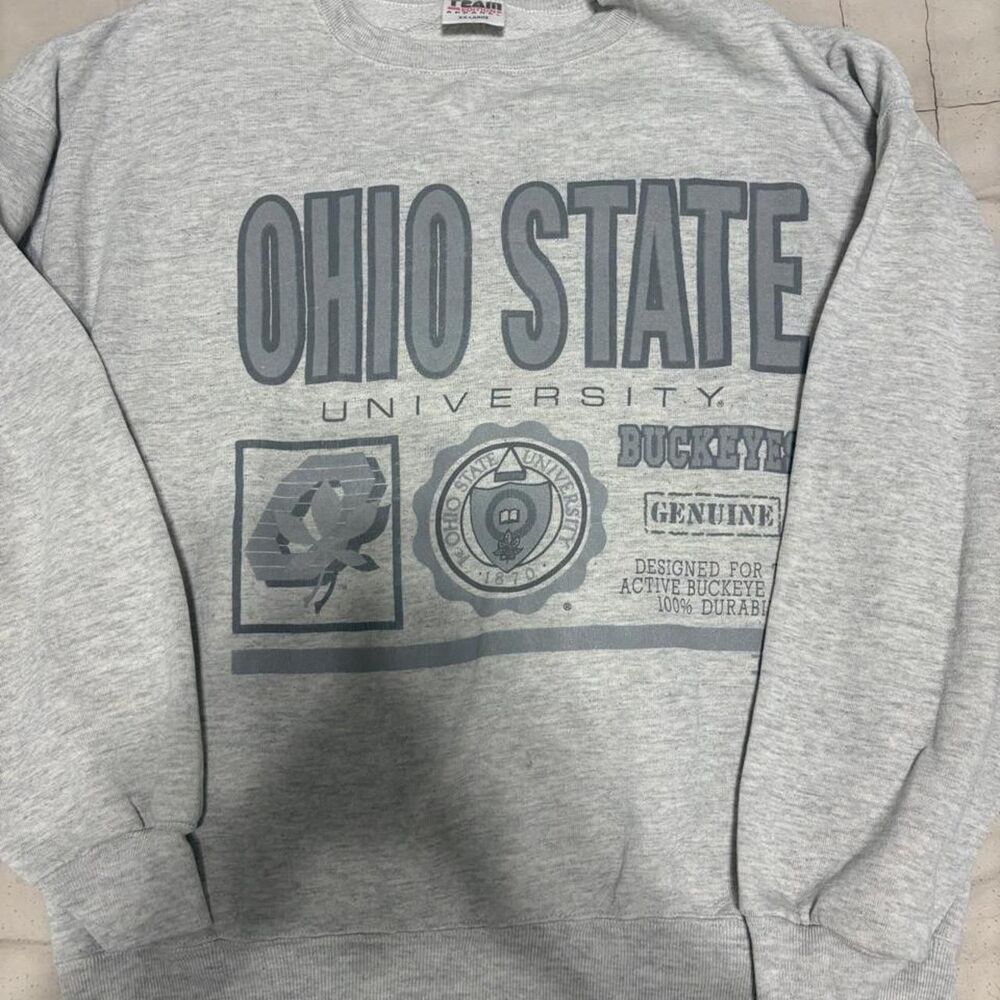 Vintage Team Edition Ohio State Buckeyes Graphic Crewneck Sweatshirt Grey XXL